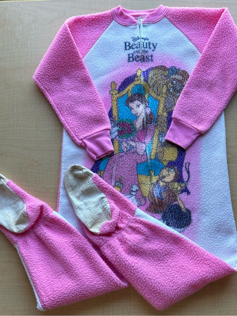 VTG 1991 Disney Beauty and the Beast Fleece Footed Pajamas Size 6 Belle Sleeper